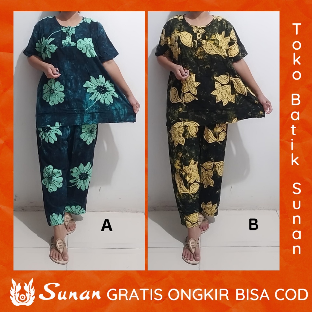 BATIK SUNAN CELANA PANJANG XL LENGAN PENDEK - BAJU TIDUR CELANA WANITA DEWASA - BAHAN ADEM TIDAK LUN