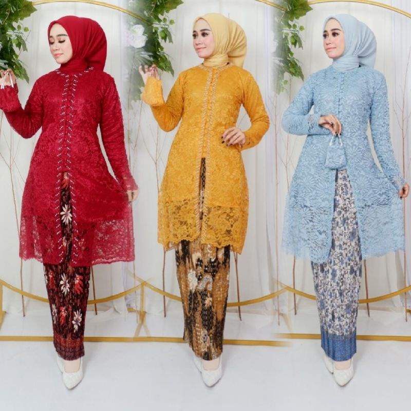 SET TUNIK BROKAT KANCING PAYET FM KEBAYA MODERN SETELAN WISUDA BAJU PESTA OUTFIT KONDANGAN LAMARAN A