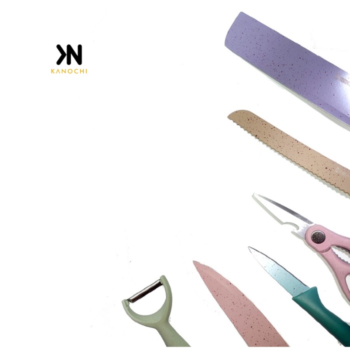 Pisau dapur jerami set 6 in 1 pisau keramik warna warni