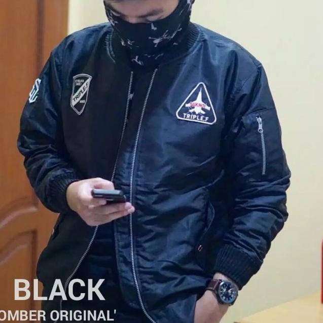 jaket bomber pria/bomber jaket/jaket bomber army/jaket parasut pria - Hitam, L
