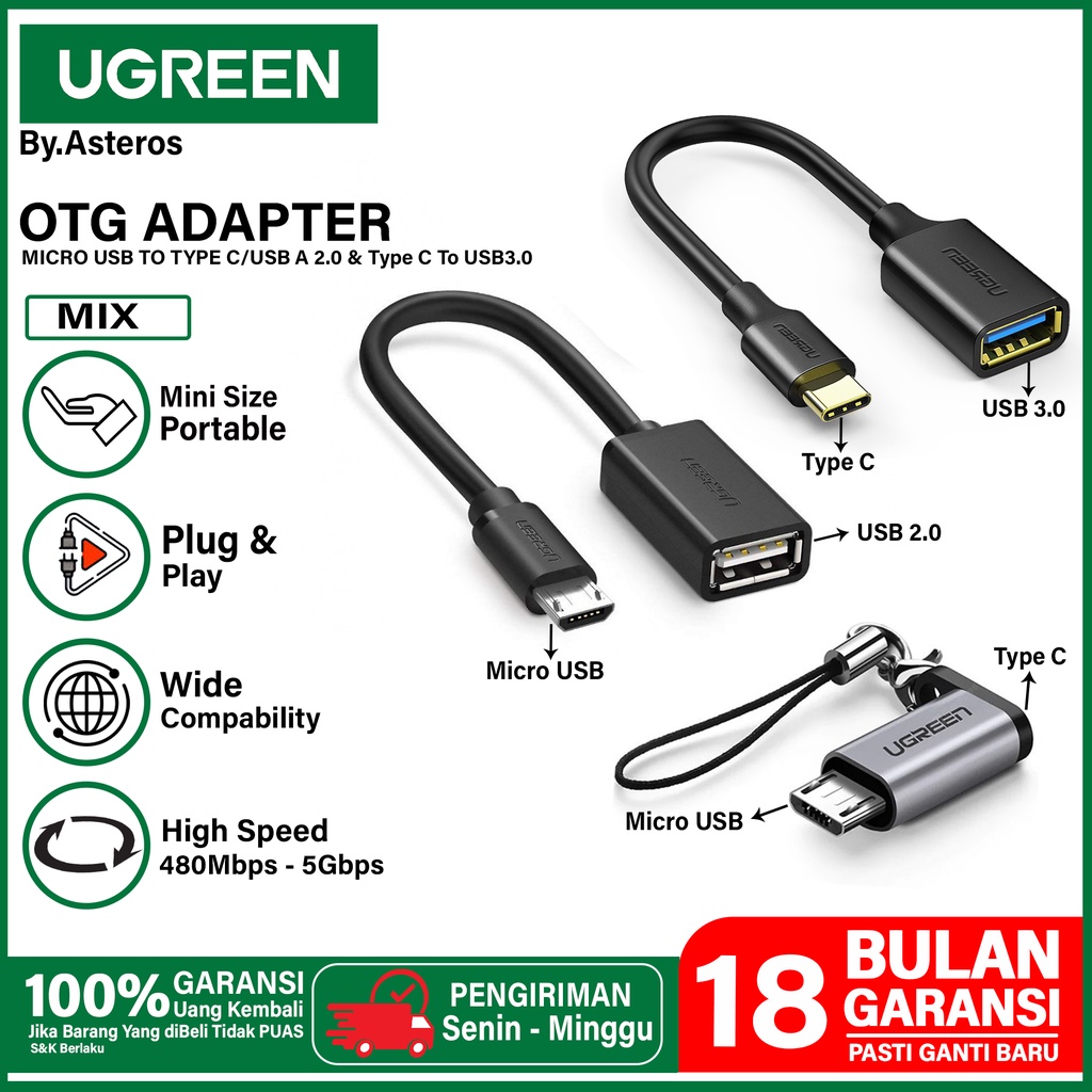 UGREEN OTG Type C To USB 3.0 Charging Dan Data Transfer Speed up to 5 Gbps