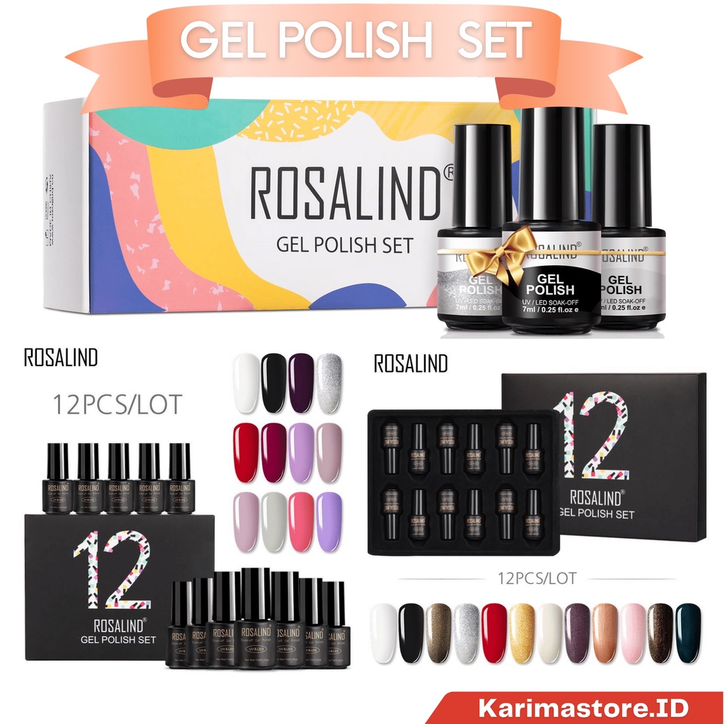 1 SET KUTEK Rosalind UV GEL Polish 1 Box (gift box) isi 12 pcs &amp; 24 pcs /kutek 1 box/kutek gel uv/kutek per lusin