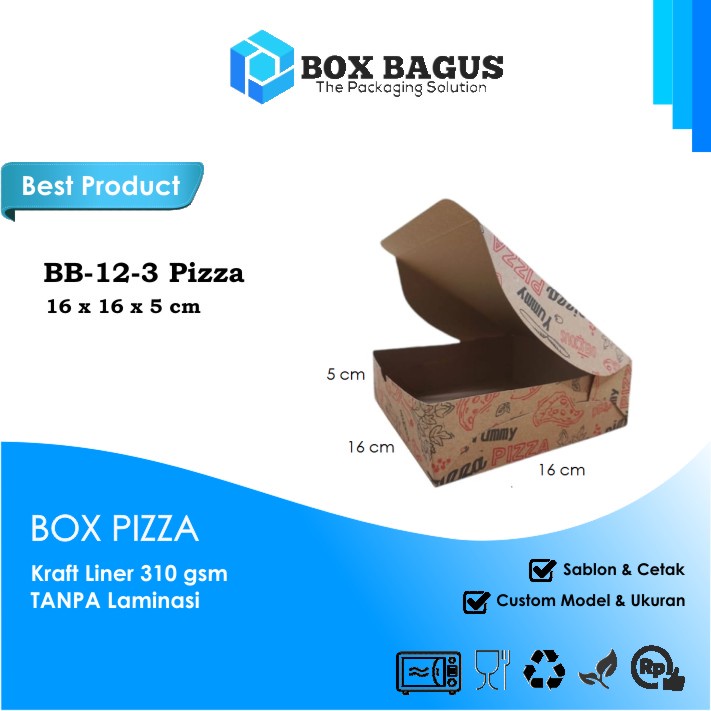 (PIZZA) BOX DUS 16x16x5 KRAFT 310 GSM - KOTAK HAMPERS ROTI KUE