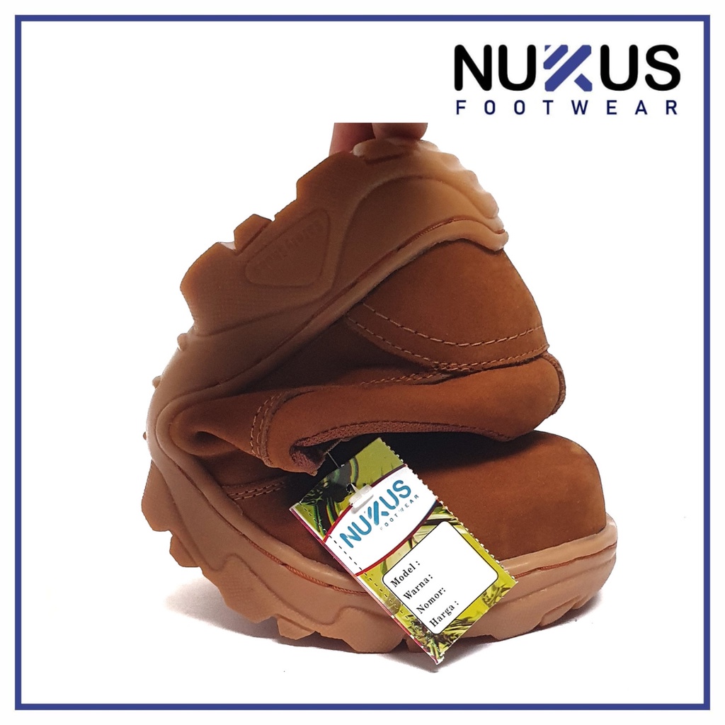 Nukus Sepatu Safety Pria Pendek Slip On Kulit Nobuk Asli Coklat Tan - 065