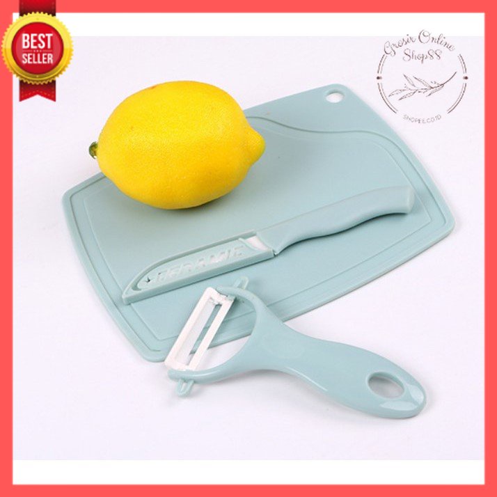 GOS B309 - Pisau Keramik 3 IN 1 / Pisau Talenan Peeler 3 pcs / Pisau set 3cs + Talenan