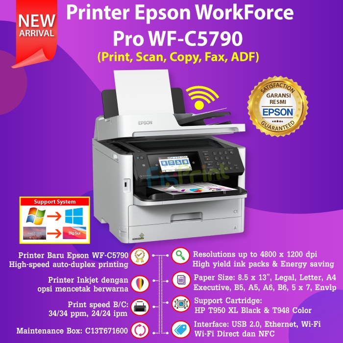 Printer Epson Workforce Pro WF-C5790 Wireless All-In-One (Print - Scan - Copy - Fax With ADF) New