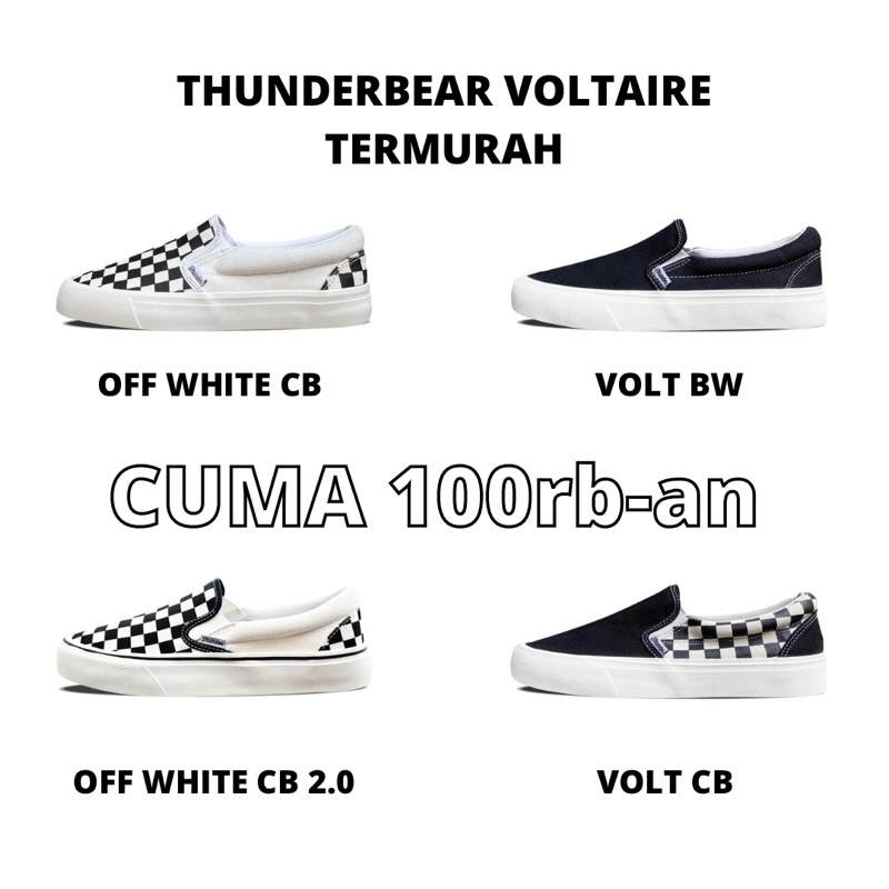 SEPATU THUNDERBEAR SLIP ON 36-43 CHECKERBOARD VOLTAIRE BLACK WHITE, OFF WHITE CB SEPATU SNEAKERS ORI