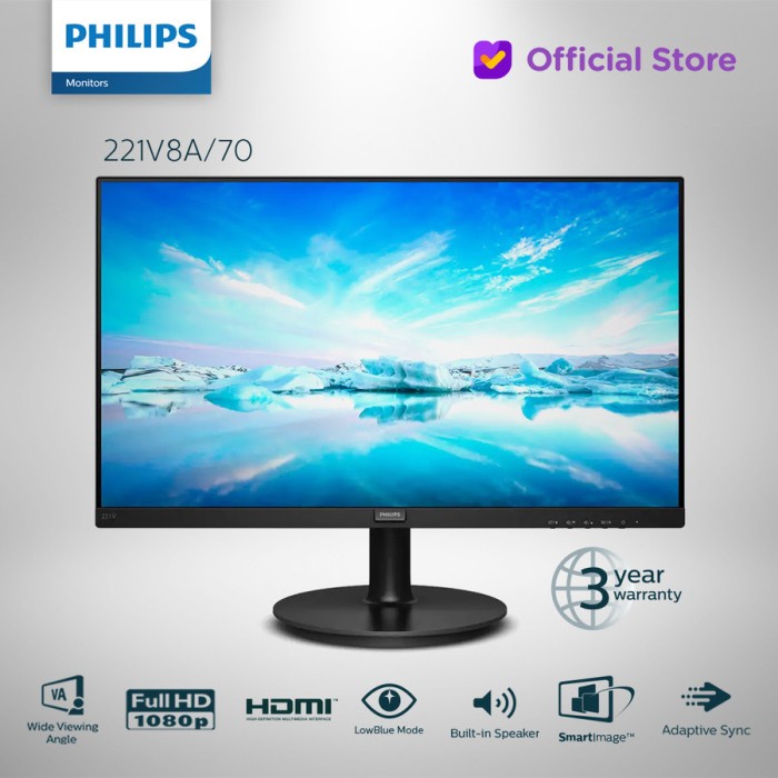 Philips 221V8A 22&quot; Inch 1080p VGA HDMI Speaker 75Hz VESA-Monitor LED Gaming