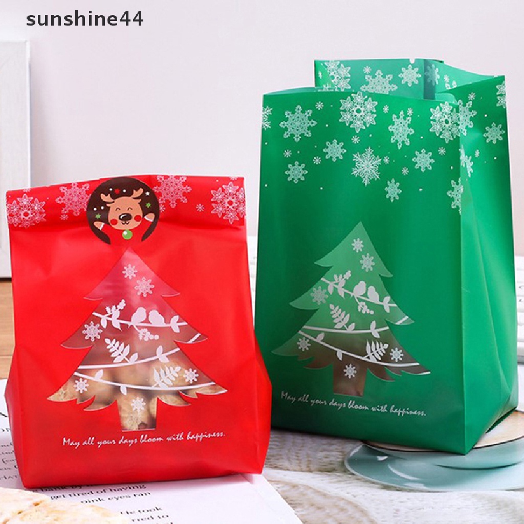 Sunshine 25Pcs / lot Kantong Plastik Permen / Hadiah Motif Snowflake / Pohon Natal