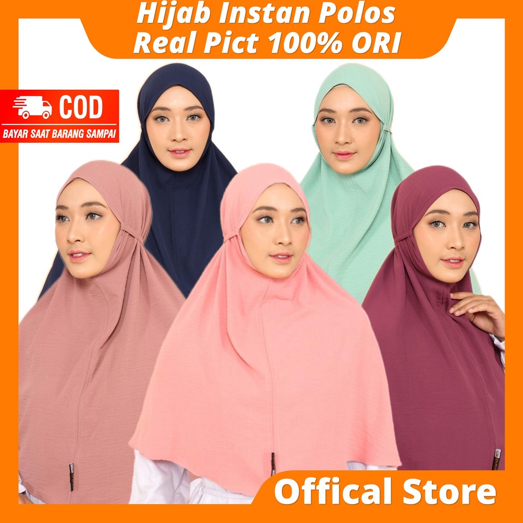 Bergo Instant Crinkle Airflow Jilbab Instan Motif Polos Daily Tali Belakang Hitam Putih Navy Milo Ab