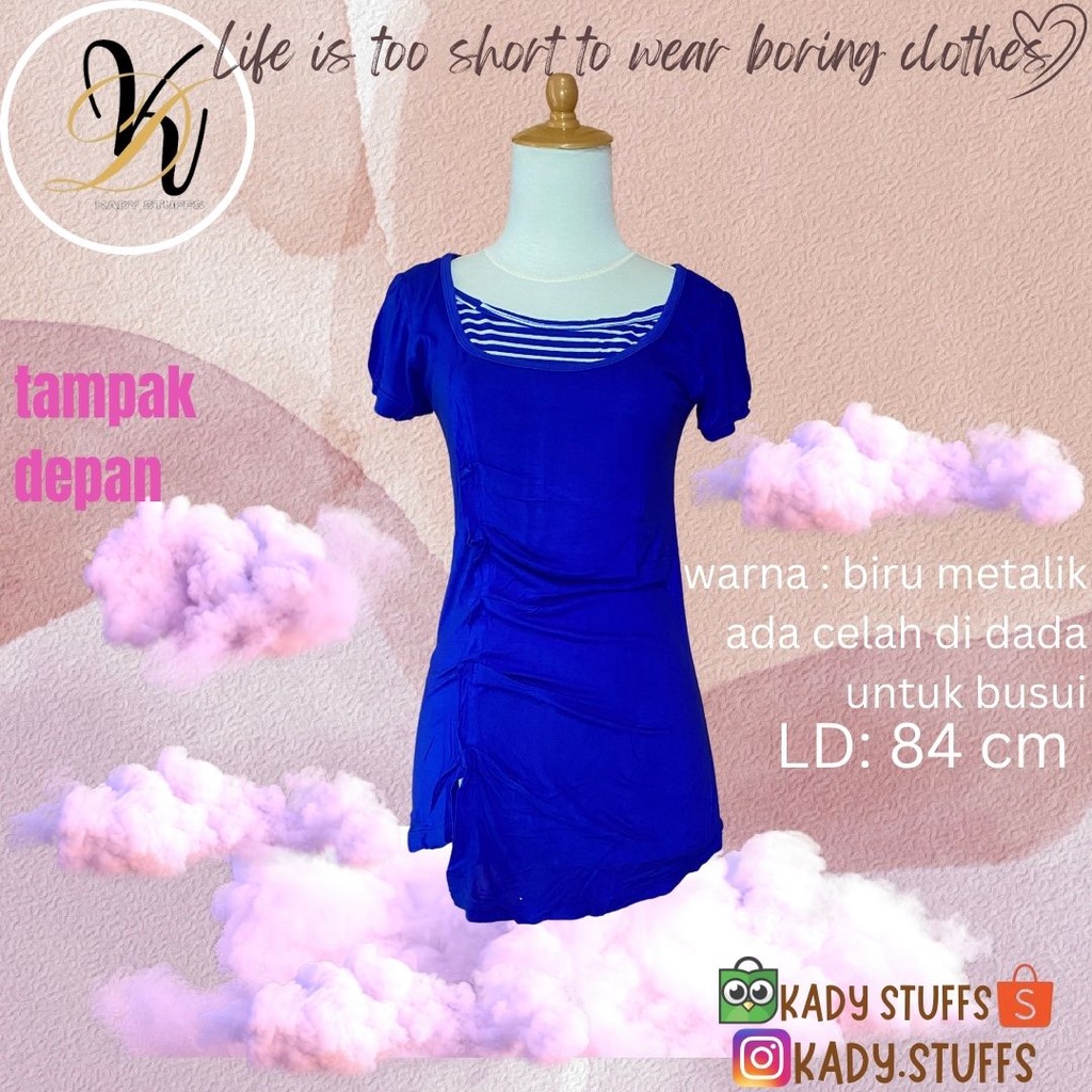 Blouse Wanita Busui Biru Elektrik Metalik LD: 84 cm Preloved but Good