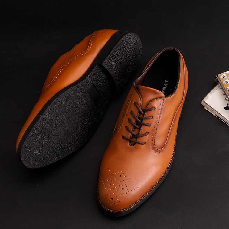 CERBERUS BROWN - Sepatu Pantofel Pria Formal Oxford Kulit Casual Sepatu Kerja Kantor Pria Cowok Original