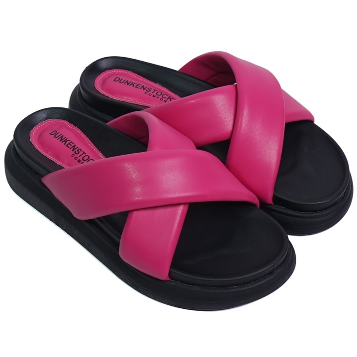LAPEPA YUK - Dunkenstock CHA CHA Sandal Wanita Silang Tinggi 5cm Size 36 - 40 Selop Tidak Licin Sendal Beleza Wedges Slop Birken Rumah Belezza 37 38 39 Warna Fuschia Pink Fanta Belleza Kekinian Premium Terbaru Shoes Ori Original Mall Official Store