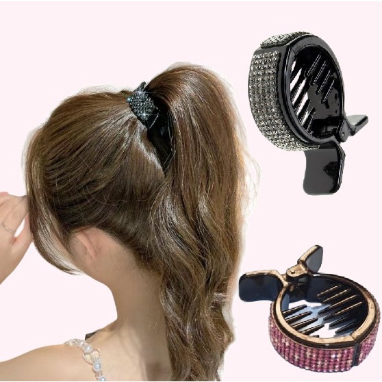 PREMIUM Jepit Rambut Ponytail Import Model Ikan 6.3cm Aksen Permata - Jedai ikan Korea Diamond Pearl Fish Style Hair Claw