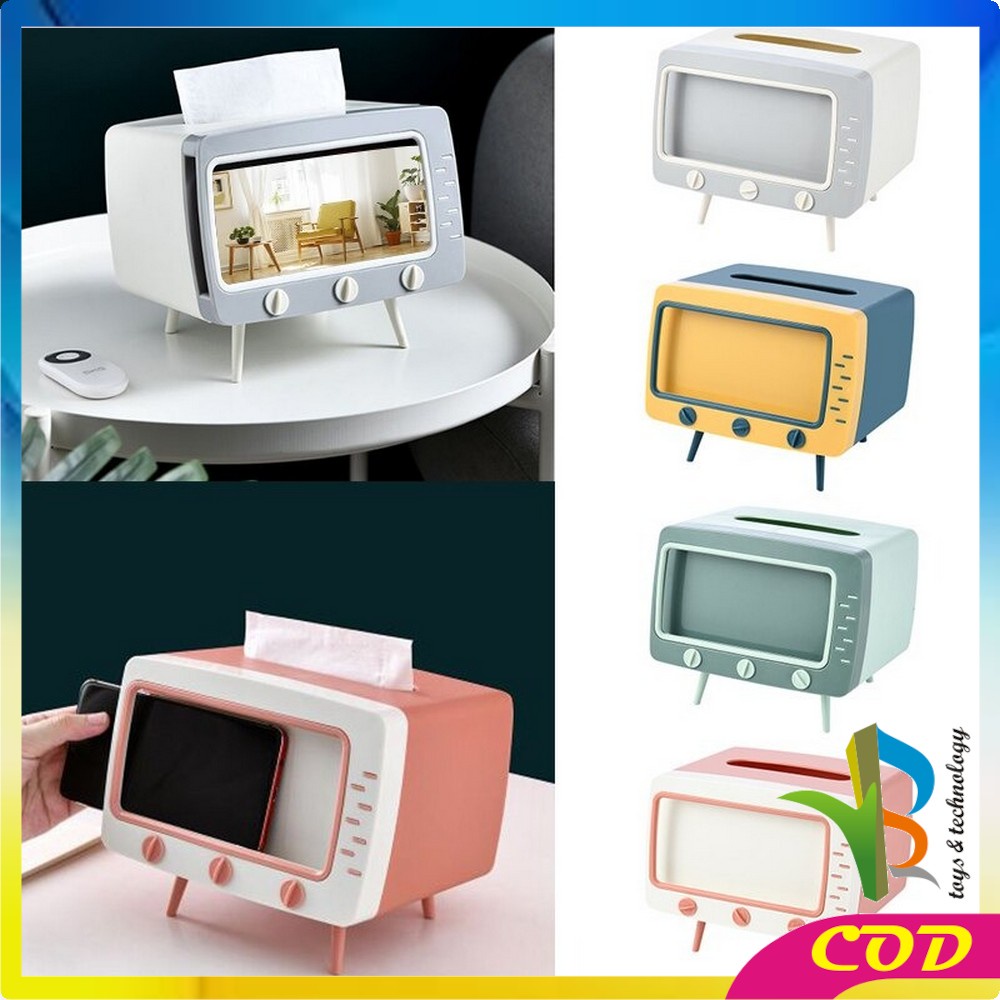 RB-C105 Kotak Tissue Box Organizer Bentuk TV Tempat Tisu + Stand Phone Holder / Home Office Décor