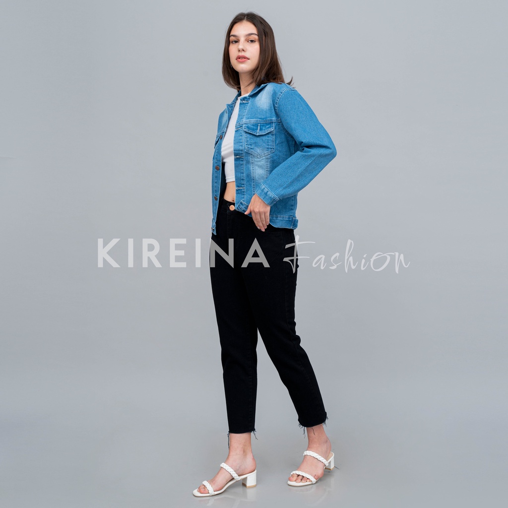 Jacket Jeans Wanita Denim Unisex Model Crop Bahan Denim Wash Tebal - KIREINA