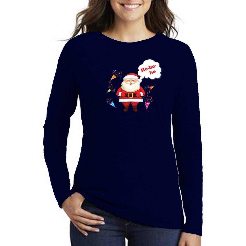 Kaos T-SHIRT Wanita Lengan Panjang SANTA CLAUS ,T-shirt Distro Baju Distro Keren.