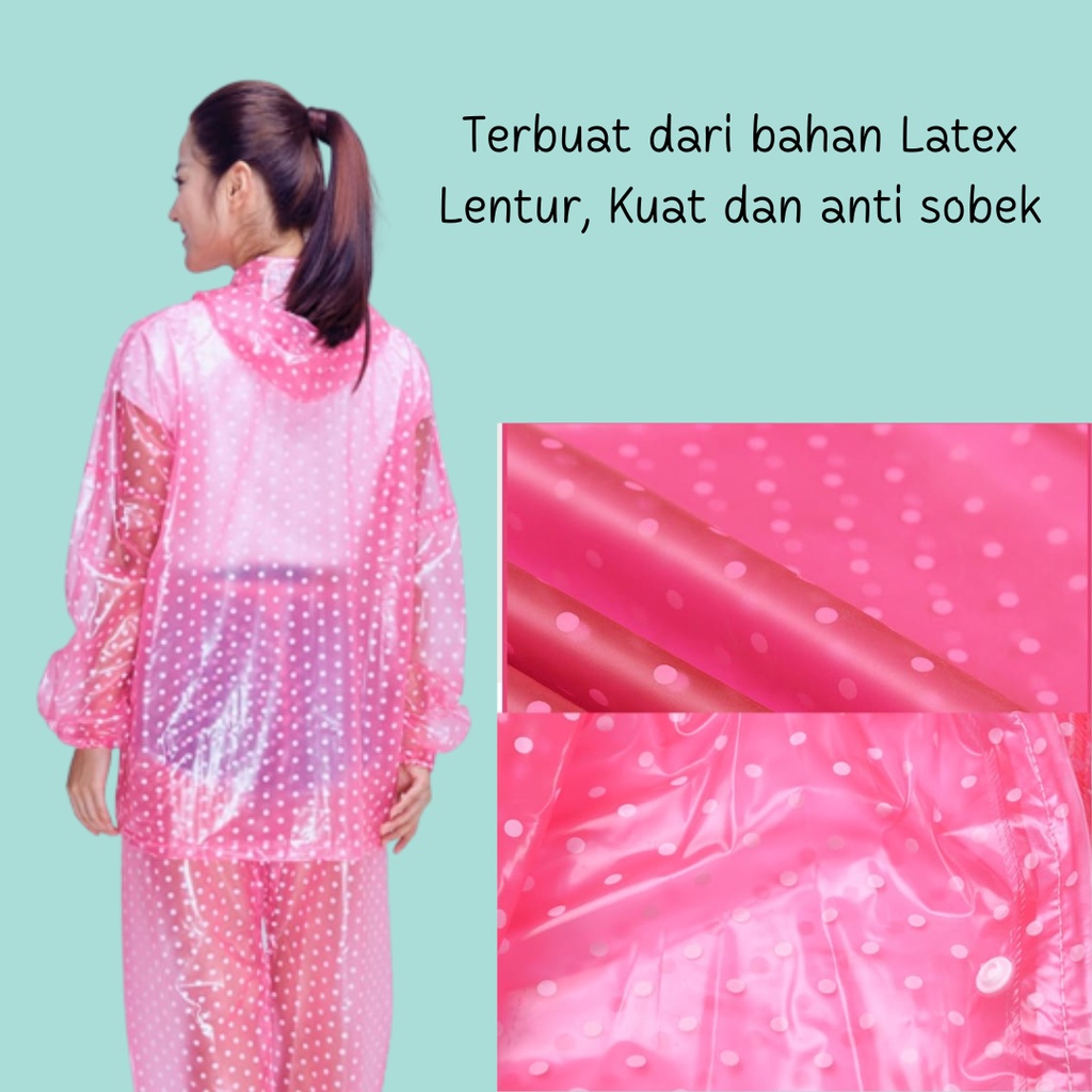 Jas Hujan Setelan Unisex Fashionable / Jas hujan Polkadot / Mantel Setelan