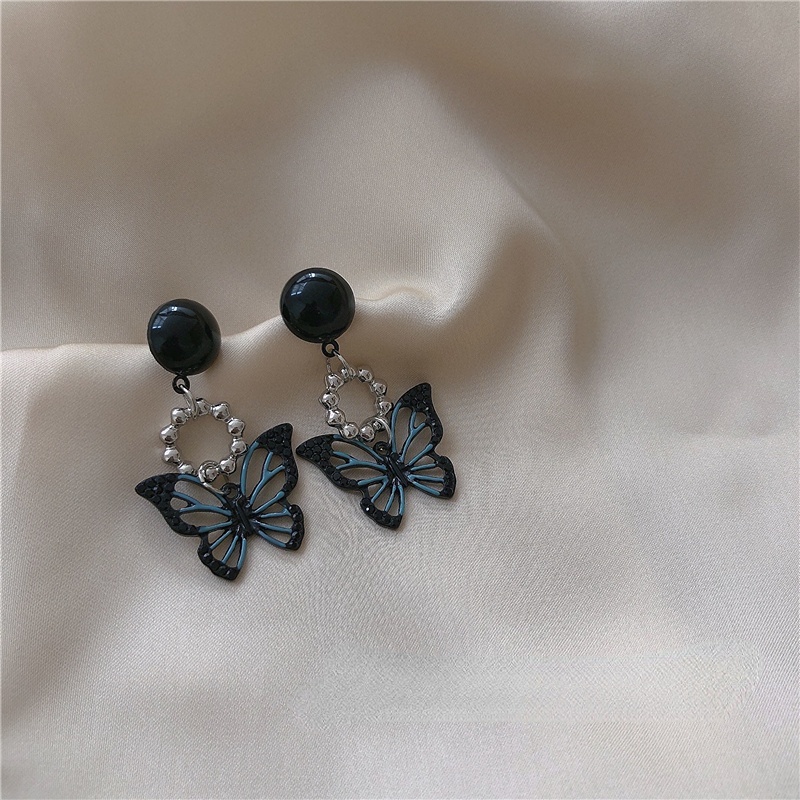 Anting Stud Tindik Desain Kupu-Kupu Hitam Bahan S925 Silver Untuk Wanita