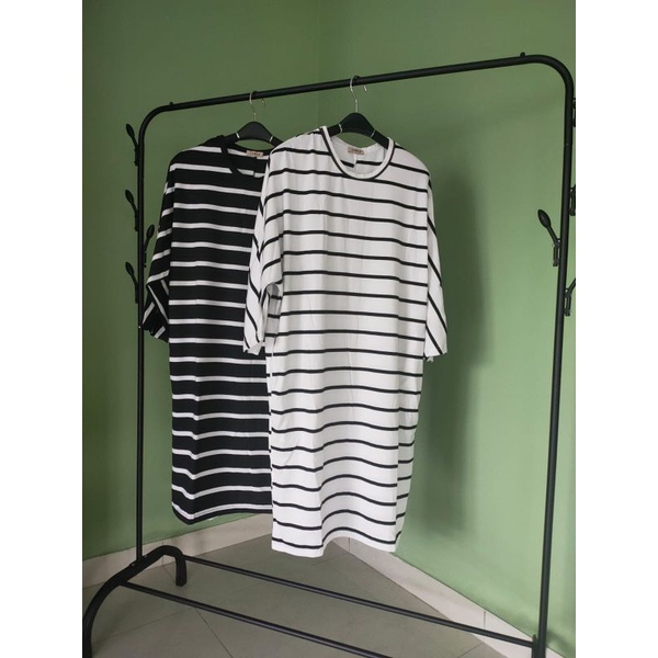 Lenka Stripes Basic Midi Dress Tunik Kaos Wanita Strip