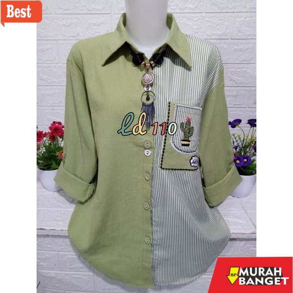 atasan wanita terbaru 2022 Baju atasan cewek pakaian wanita kemeja kombinasi B126P