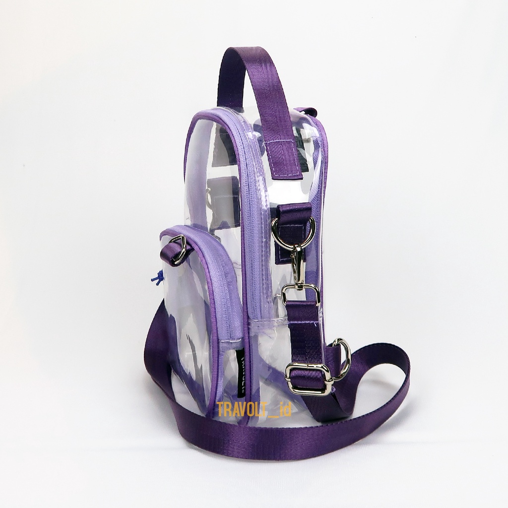 Sling Bag 3in 1- Travolt - Tas ransel selempang Transparan - Tas backpack PVC Mika tebal - Tas Konser KPOP - Ungu - Purple - Dae