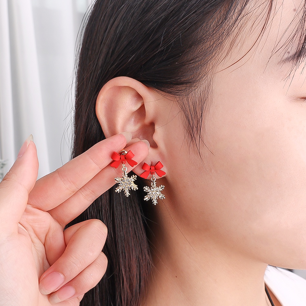 Anting Tusuk Gantung Wanita Desain Snowflake Hias Zircon Gaya Korea / Simple / Elegan Untuk Pesta / Pernikahan