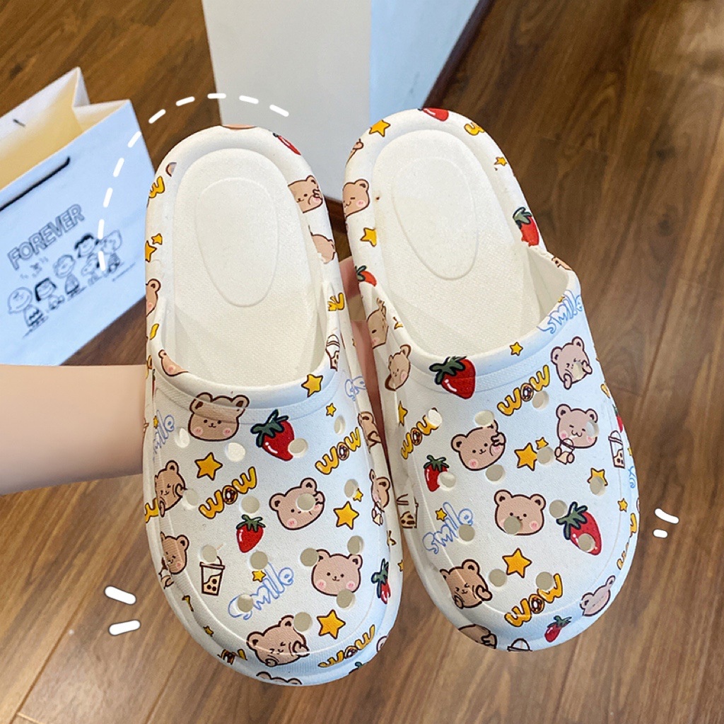 Gobra ♕ SA020 Sandal Soft Slip On Import Sendal Rumah Motif Bear Cute Fashion Korea Wanita Bahan Rubber Anti Sakit