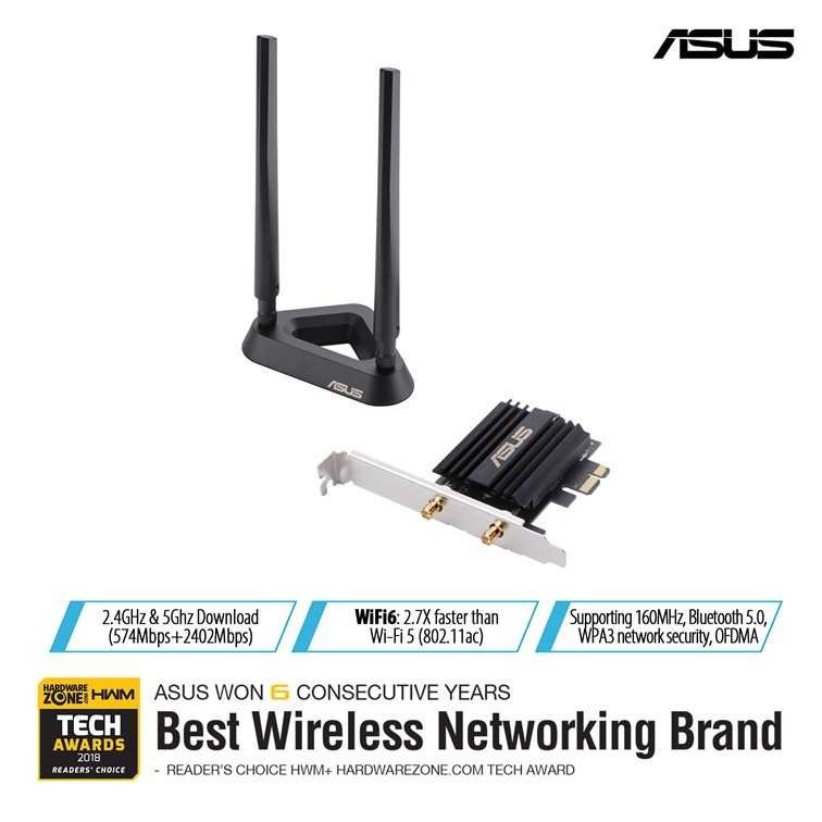 ASUS PCE AX58BT AX3000 DUAL BAND PCIe WIFI 6 ADAPTER + BLUETOOTH 5.0