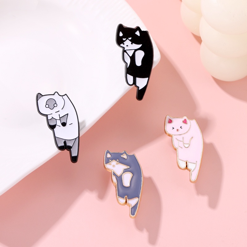 Bros Pin Enamel Bentuk Kartun Hewan Kucing Bahan Metal Untuk Hadiah Anak