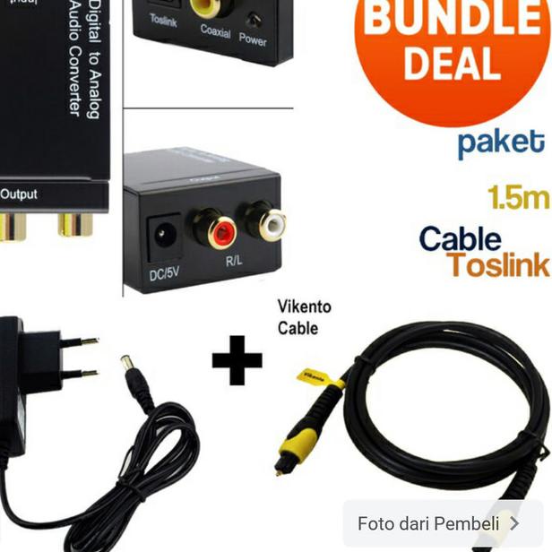Paket kabel Optik Toslink + Conventer Optik Audio To RCA/Analog Audio