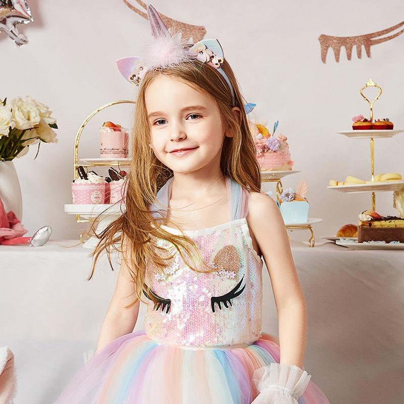 Dress Unicorn Blink / Dress Sequin Rainbow Gaun Anak Perempuan Pesta