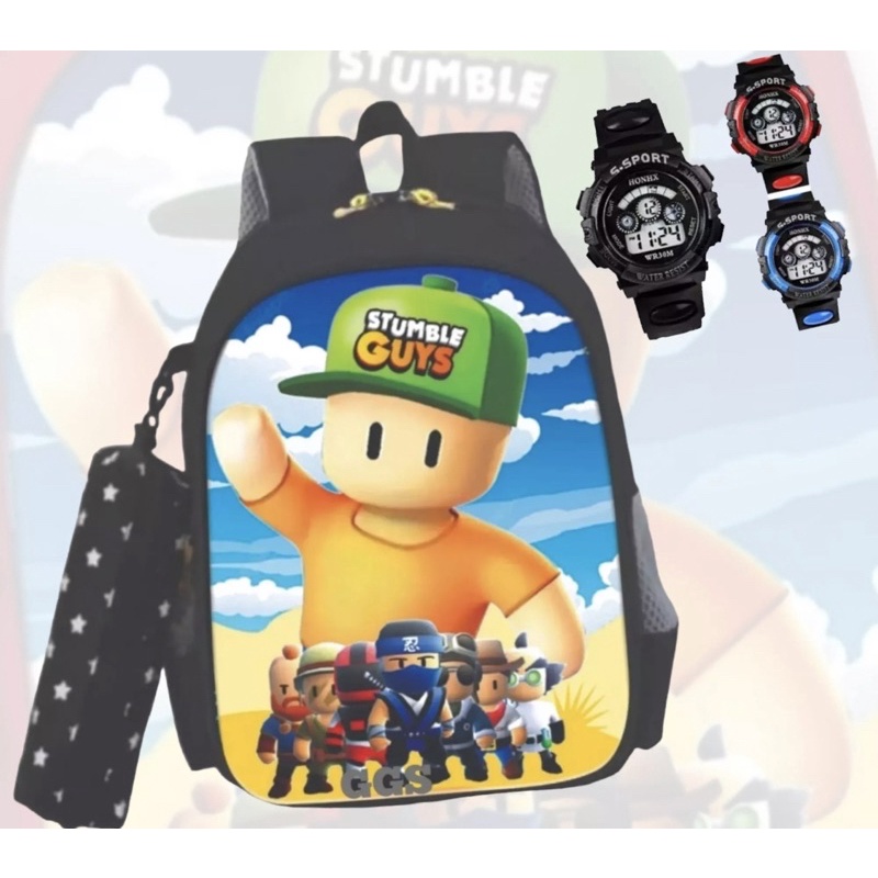 tas Ransel sekolah Stumble guys gratis jam tangan