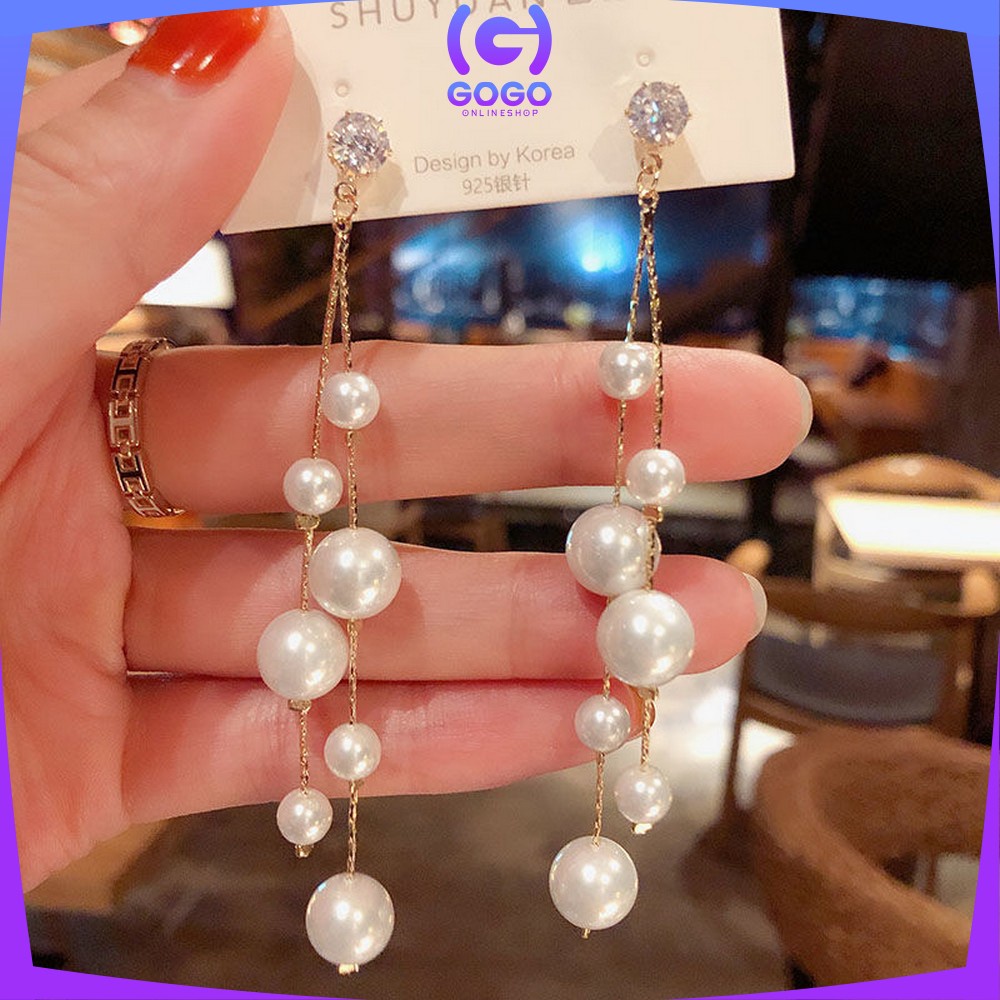 GOGO-K119 Anting Mutiara Gaya Korea Motif Pita Aksesoris Fashion Wanita / Anting Rumbai Panjang Elegant Earrings Butterfly Women