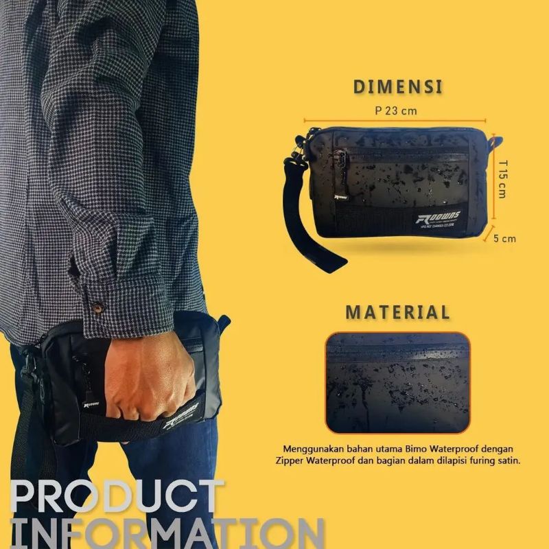 Handbag waterproof premium quality &quot;Clutch bag&quot; pria wanita &quot;roowns&quot; // Tas Healing pria wanita -- Tas Kece