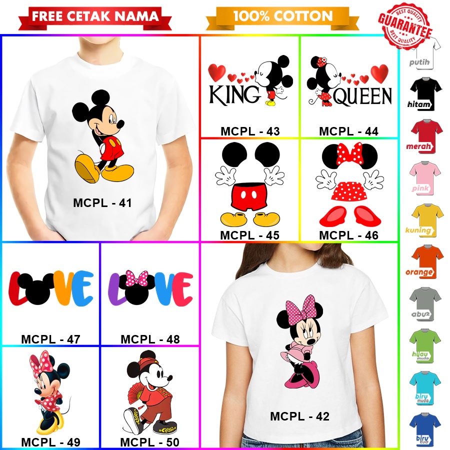 [FREE NAMA!!] Baju Kaos COUPLE  ANAK DAN DEWASA MICKEY MINIE BANYAK MOTIF