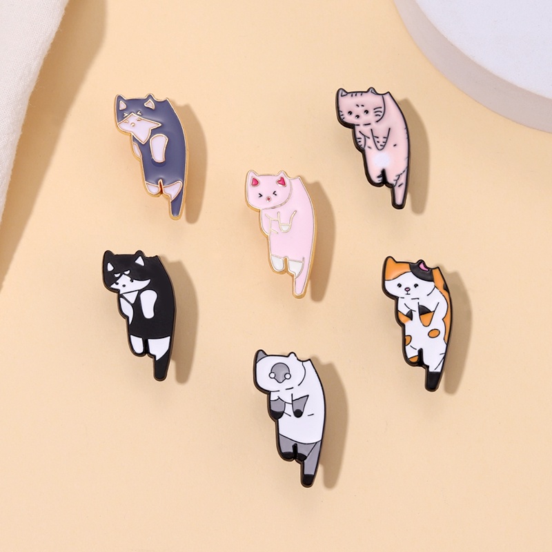 Bros Pin Enamel Bentuk Kartun Hewan Kucing Bahan Metal Untuk Hadiah Anak