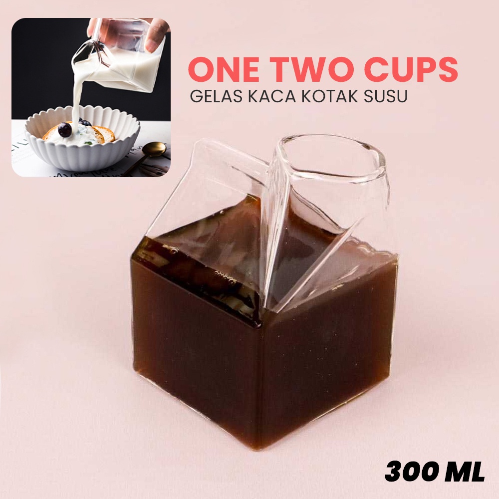 One Two Cups Gelas Kaca Susu Borosilicate Glass Design Milk Box 300ml - SG101 - 7RHZD8TP Transparent