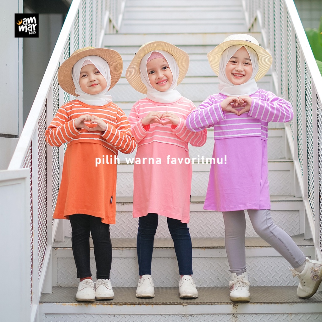 Tunik Kaos Anak Perempuan Tangan Panjang DAILY CHIC TUNIC Stripe Collection Brand Ammar Kids Baju Outfit Harian Simpel dan Lucu Untuk Usia 3 - 12 Tahun