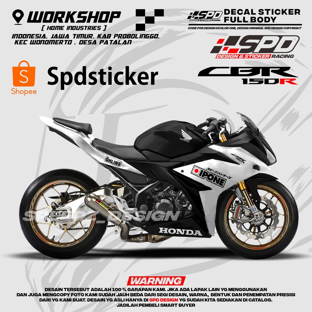 decal stiker cbr 150 r full body racing black white simple