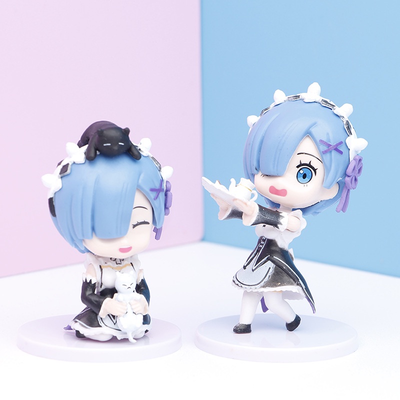 Mainan Action Figure Anime Q posket Rem Emily Apron Maid happy Hardworking Bahan PVC Untuk Koleksi