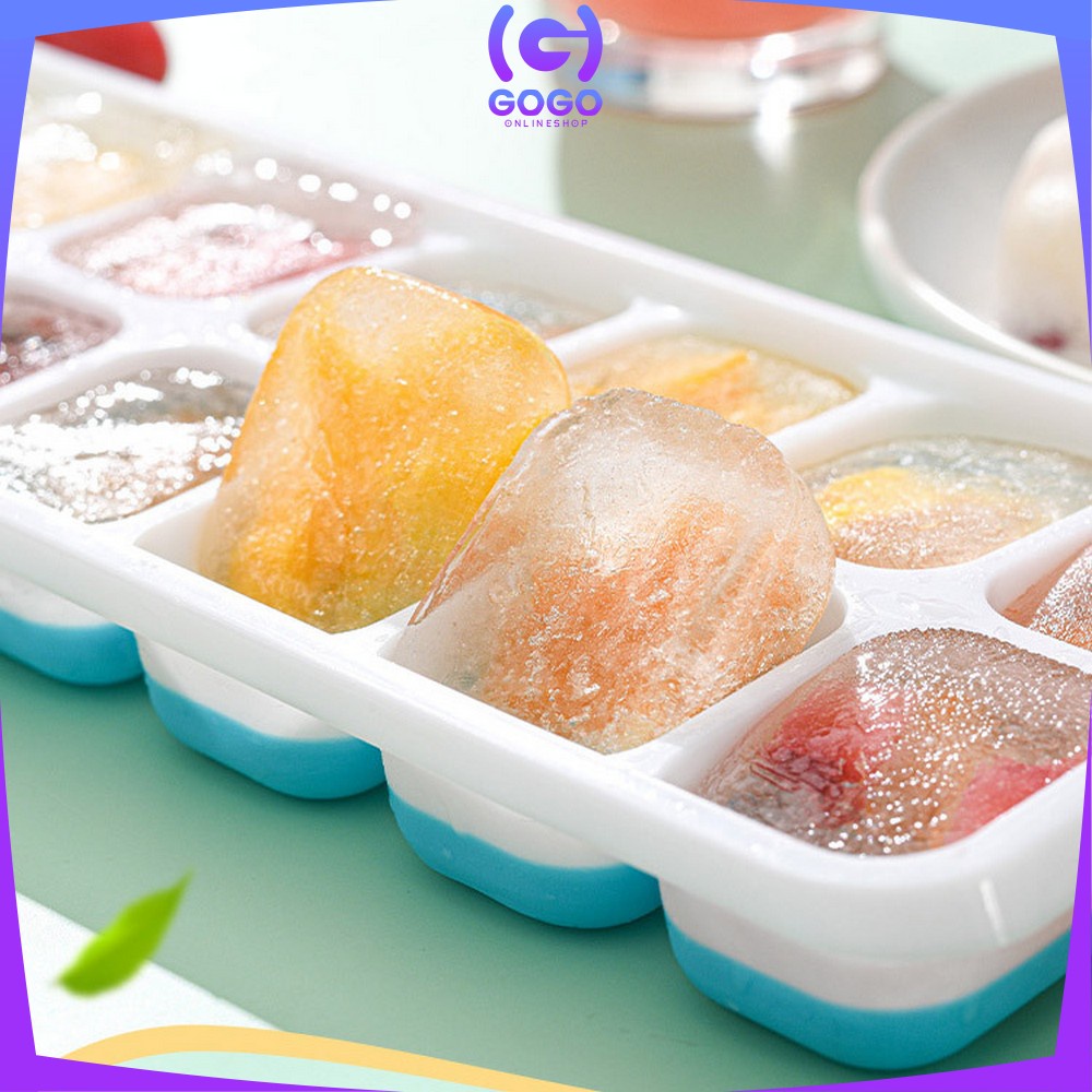 GOGO-C532 Cetakan Es Batu Dengan Tutup Bentuk Kotak Bahan Silikon Serbaguna / Ice Cube Tray 14 Slot / Cetakan Coklat Pudding Jelly