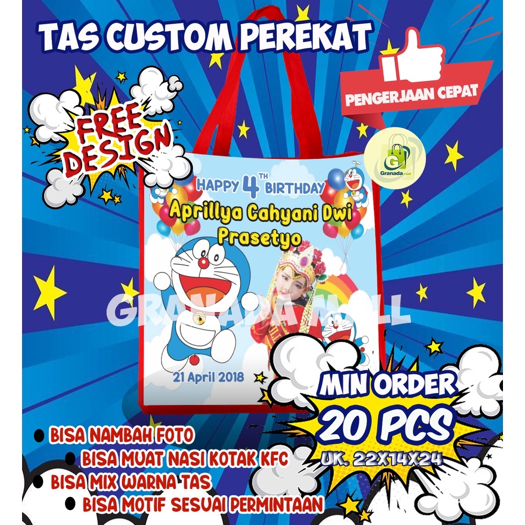 

TAS GOODIE BAG ULTAH ANAK BUAT BINGKISAN SNACK ULANG TAHUN ATAUPUN KADO BISA CUSTOM UK 22 X 14 X 24 (PXLXT) - MURAH