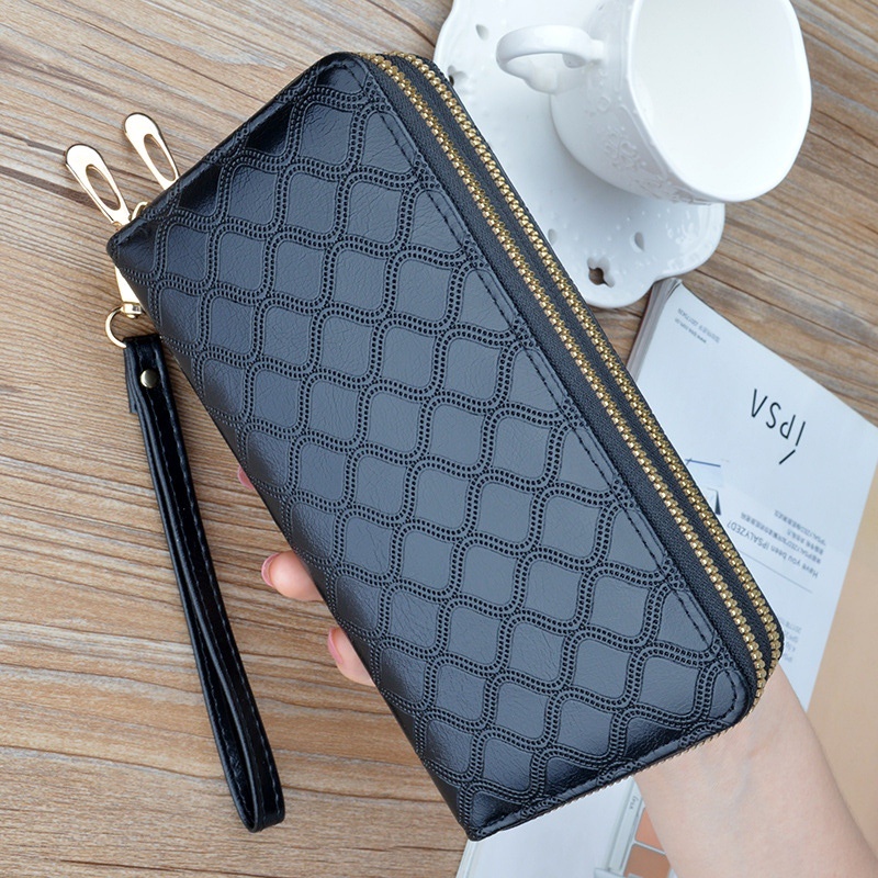 DOMPET PANJANG WANITA PREMIUM 2 RESLETING KULIT HITAM DORAMAR WA612B5 FASHION IMPORT MUAT HP TALI PENDEK KARTU UANG KOIN KOREA BRANDED REMAJA KEKINIAN SIMPLE BATAM