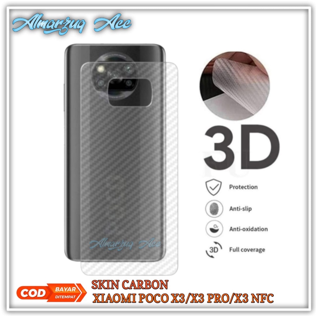 Skin Carboon untuk Xiaomi Poco X3/X3 Pro/X3 NFC Pelindung Belakang HP dari Goresan