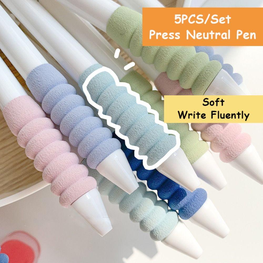 Nanas 5PCS /Set Press Pena Netral 0.5mm Kualitas Tinggi Sekolah Kantor Alat Tulis Soft Grip Gel Pen