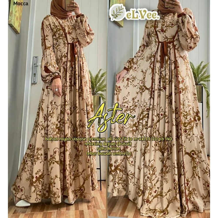 Aster Dress Model Gamis Terbaru 2022 Kekinian Simple Elegan Gamis Jumbo Rayon Viscose Premium LD 110