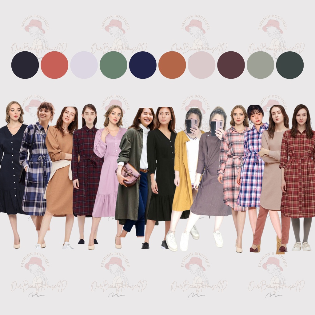 UNIQLO Dress Linen Outer Belt Shirtdress Flare Waffle