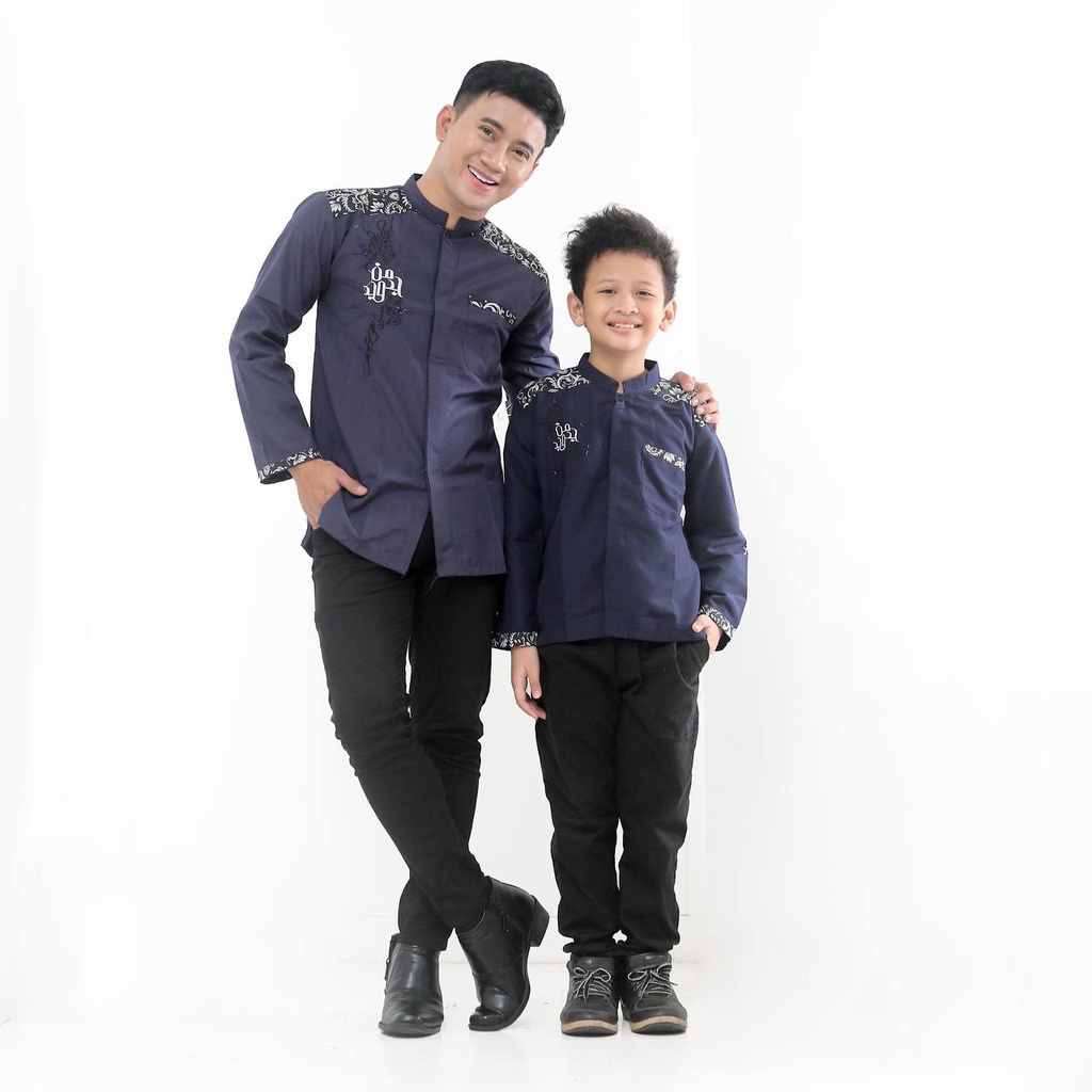 Baju Koko Couple Kombinasi Batik dan Bordir Ayah Anak