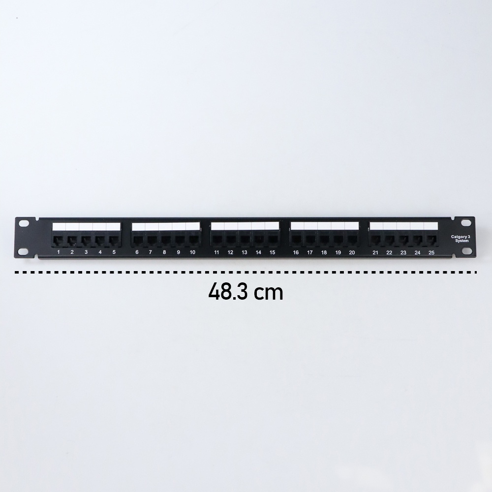 Cat3 RJ11 Telepon Patch Panel 25 Port for 1U 19 Inch Server Rack - Black